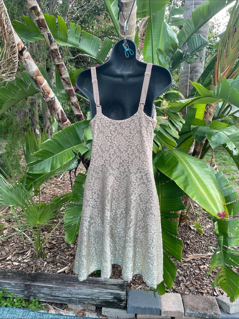 metallic gold lace, ombre dress with spaghetti straps